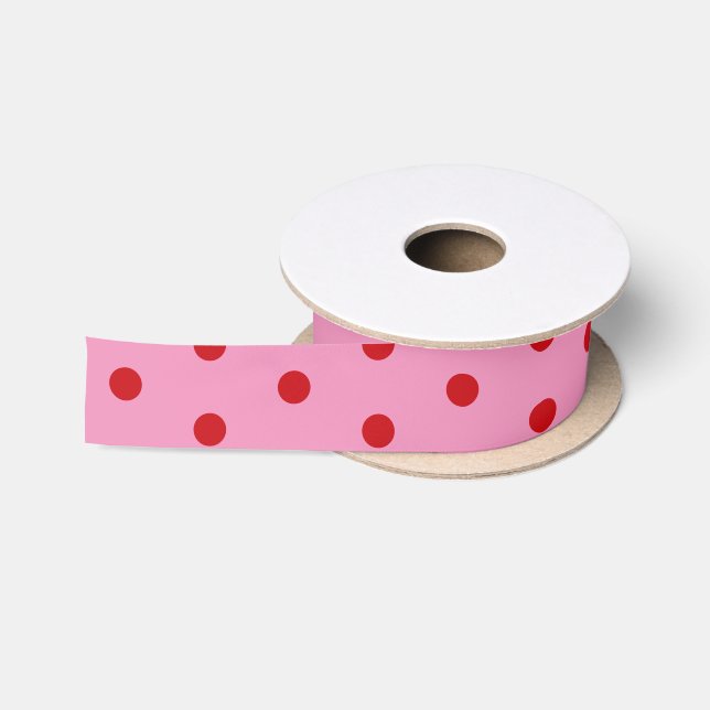 Ruban En Satin Points rouges sur rose (Bobine)