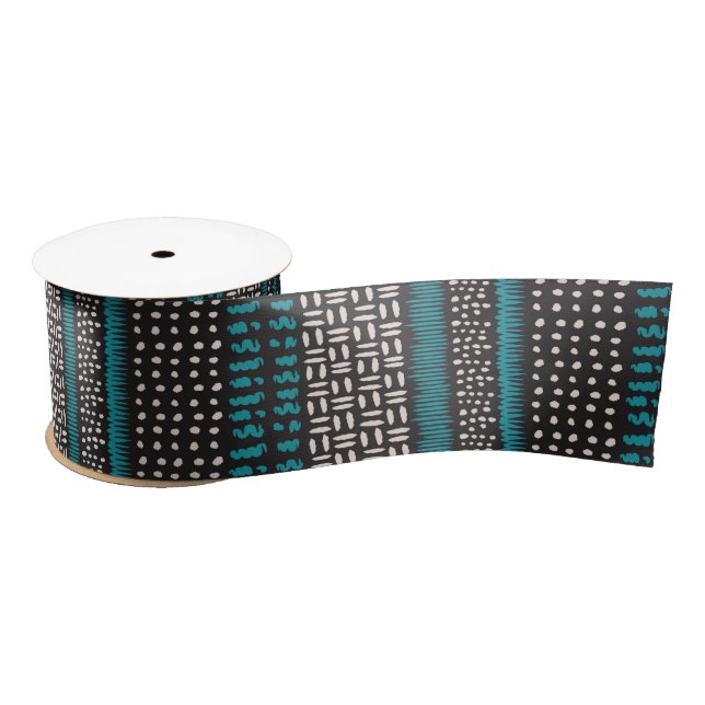 Ruban En Satin Points Turquoises noirs Zigzags Motif (Bobine)