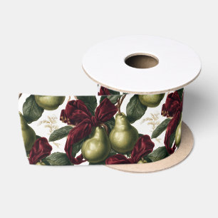 Ruban En Satin Poires et motif de feuilles vertes avec rubans