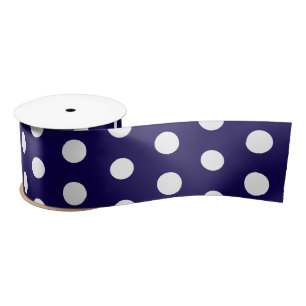 Ruban En Satin Pois blancs audacieux sur bleu marine