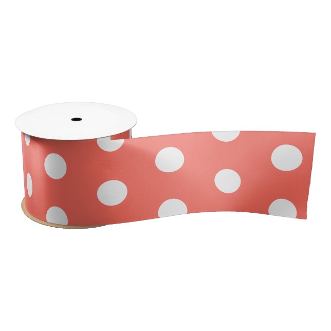 Ruban En Satin Pois blancs de corail (Bobine)