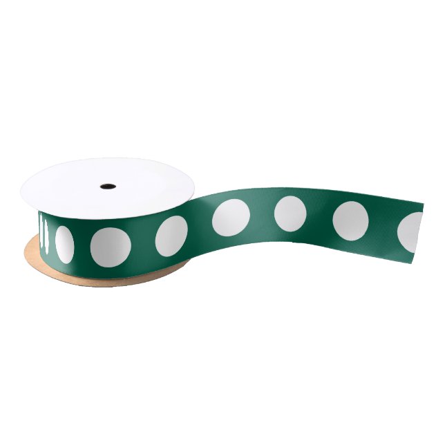 Ruban En Satin Pois blancs sur vert sauge (Bobine)
