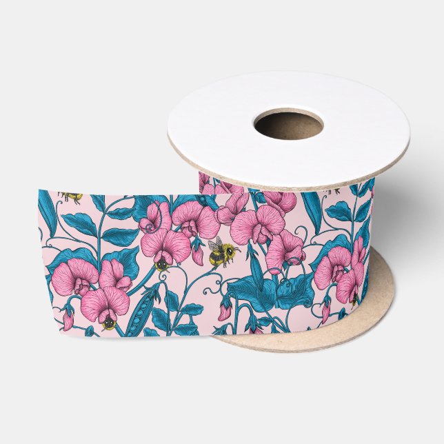 Ruban En Satin Pois doux et bourdons, rose et bleu (Bobine)