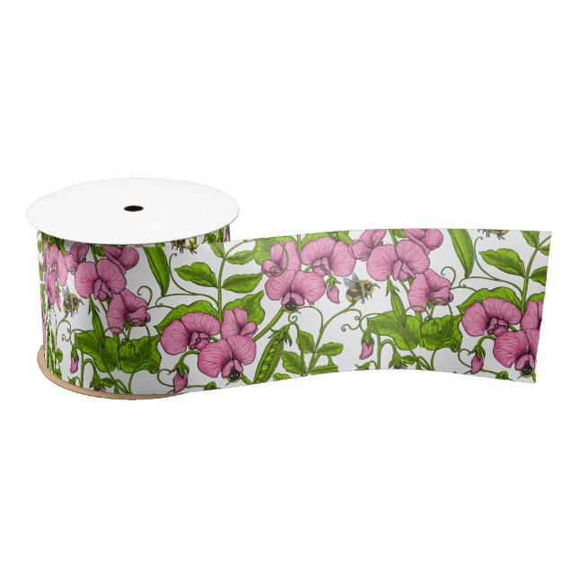 Ruban En Satin Pois doux et bourdons, rose, vert et blanc (Bobine)