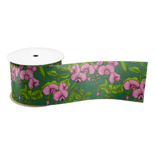 Ruban En Satin Pois doux et bourdons, vert et rose