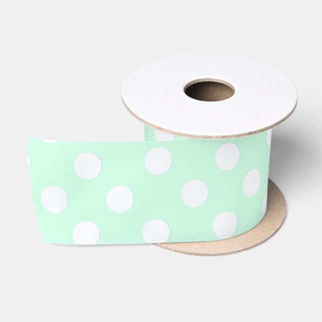 Ruban En Satin pois en vert menthe pastel (Bobine)
