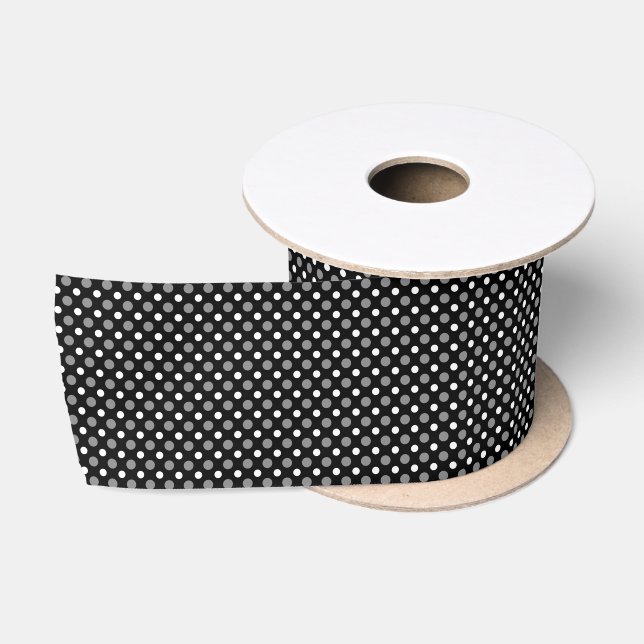 Ruban En Satin Pois gris et blanc (Bobine)