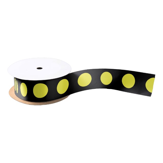 Ruban En Satin Pois jaunes sur fond noir (Bobine)
