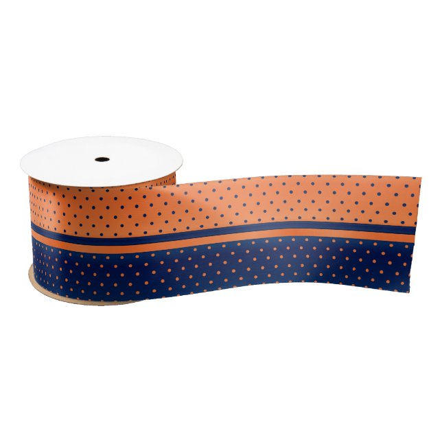 Ruban En Satin Pois orange et bleu marine (Bobine)