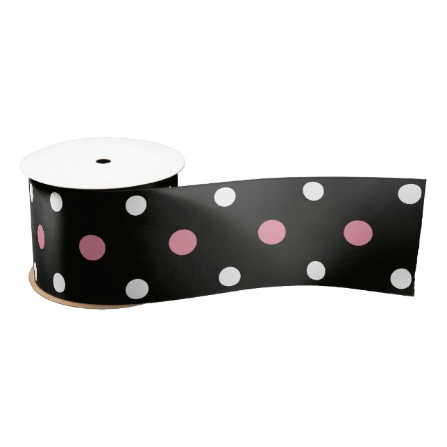 Ruban En Satin Pois rose blanc et noir (Bobine)