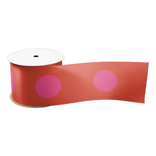 Ruban En Satin Pois rose et rouge orange monogrammé (Bobine)