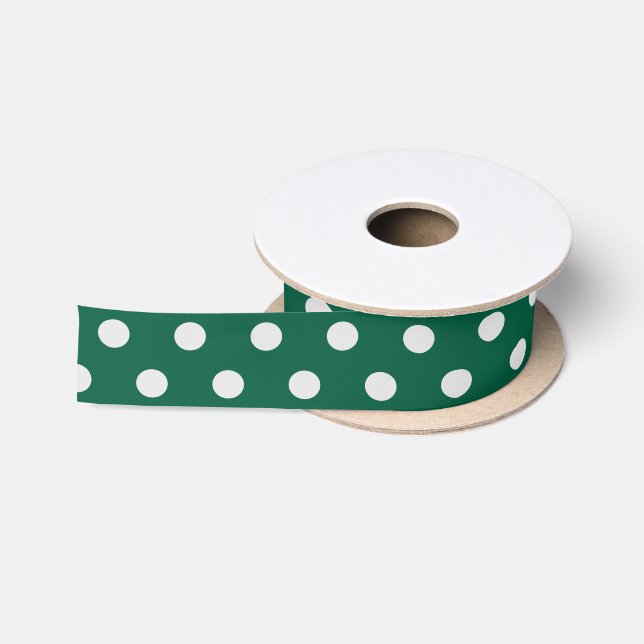 Ruban En Satin Pois verts et blancs (Bobine)