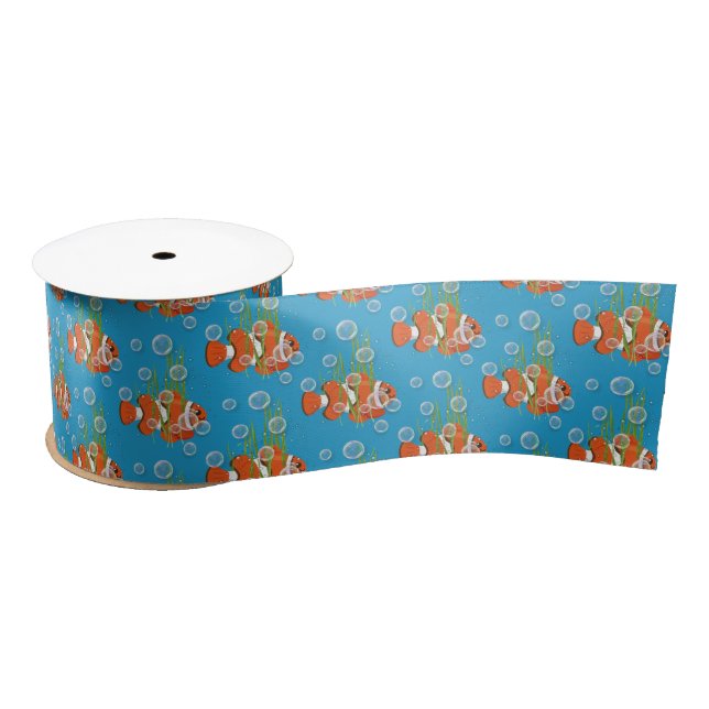 Ruban En Satin Poisson clown dans des bulles et des algues (Bobine)
