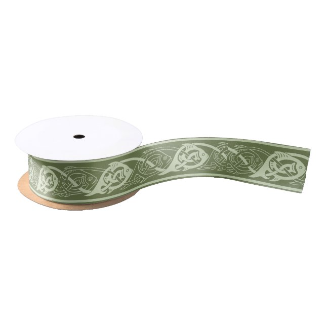 Ruban En Satin Poissons de Knotwork de Celtic en vert (Bobine)