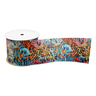 Ruban En Satin Poissons Tropicaux Couleurs Vives Ambiance Été