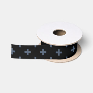 Ruban En Satin Polka gris-bleu croise sur noir