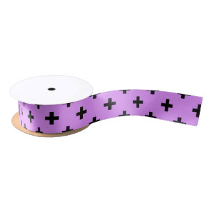 Ruban En Satin Polka noire croise sur lilas