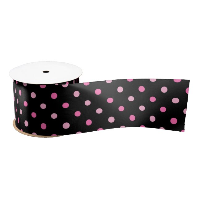 Ruban En Satin Polka noire et rose jour d'anniversaire (Bobine)