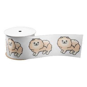 Ruban En Satin Pomeranian crème Chien de dessin animé mignon