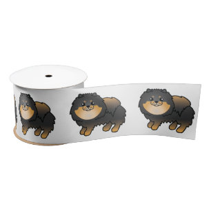 Ruban En Satin Pomeranian noir et feu, chien de dessin animé mign