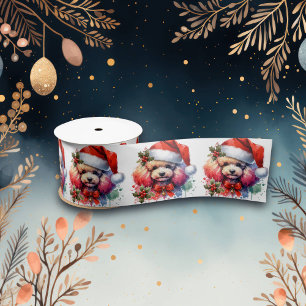 Ruban En Satin Poodé d'aquarelle doux à Santa Hat