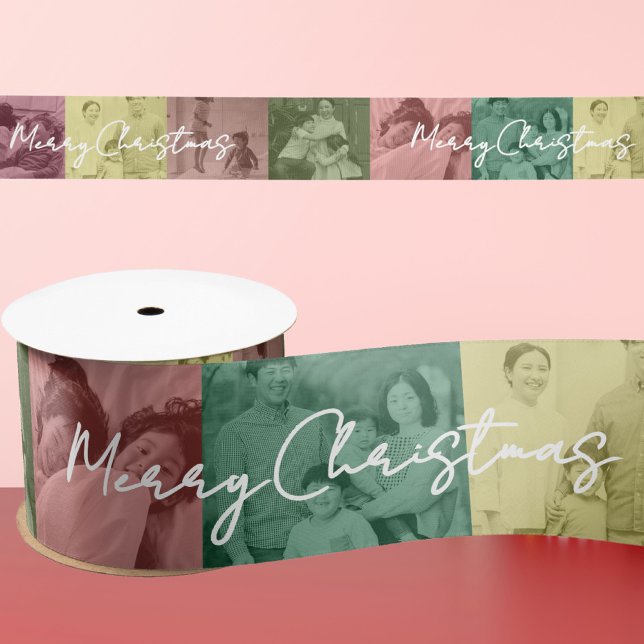 Ruban En Satin Pop Art Famille Noël Photo Collage Ruban (Créateur téléchargé)