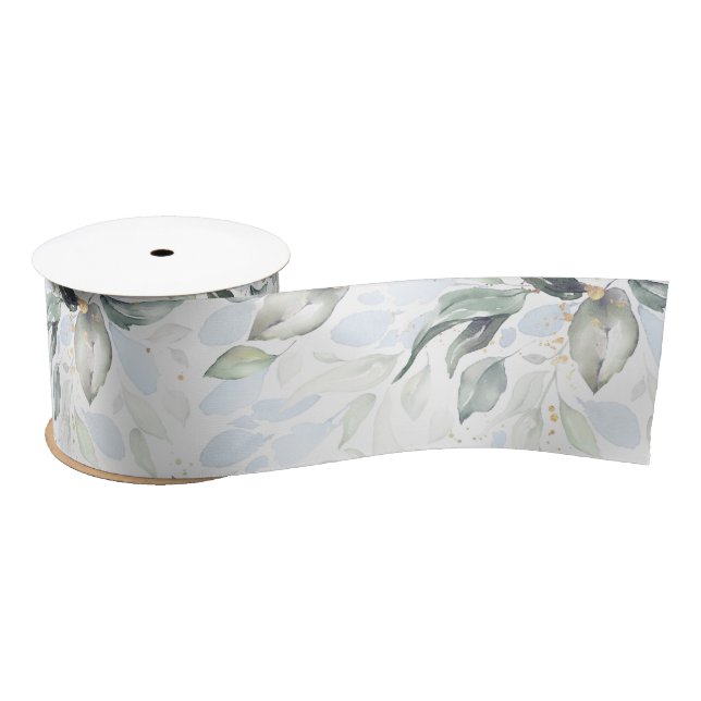 Ruban En Satin Poussière bleue de printemps verdure feuillage élé (Bobine)