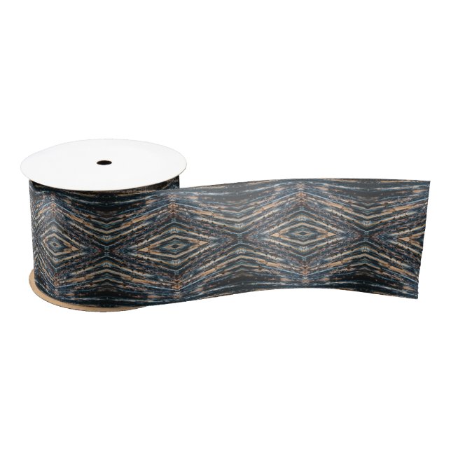 Ruban En Satin Poutres en bois bleues et brunes Photo Perspective (Bobine)