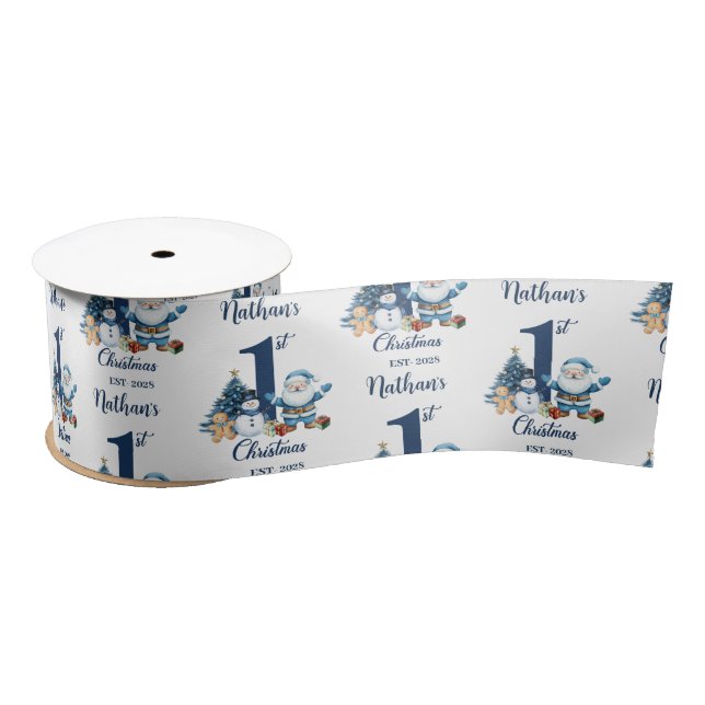 Ruban En Satin Premier Noël de Petit Garçon (Bobine)