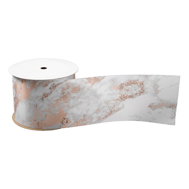 Ruban En Satin Pretty Rose Gold White Glitzy Marble (Bobine)