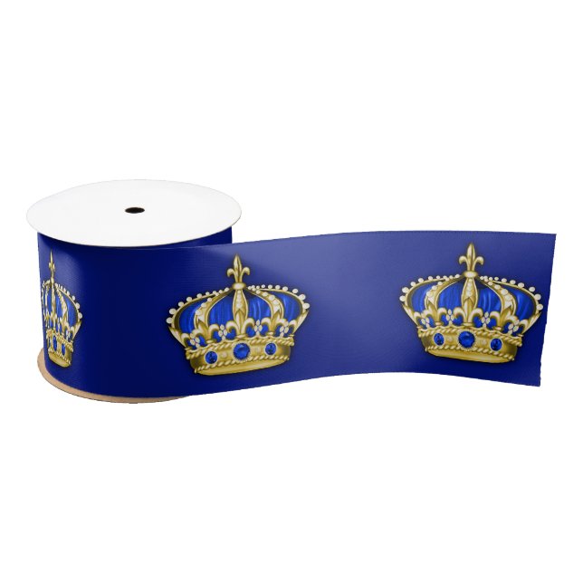 Ruban En Satin Prince Royal Bleu Couronne Dorée (Bobine)