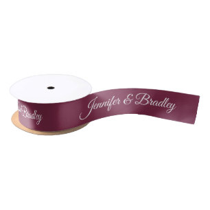 Ruban En Satin Prune rouge blanc élégant mariage nom personnalisé
