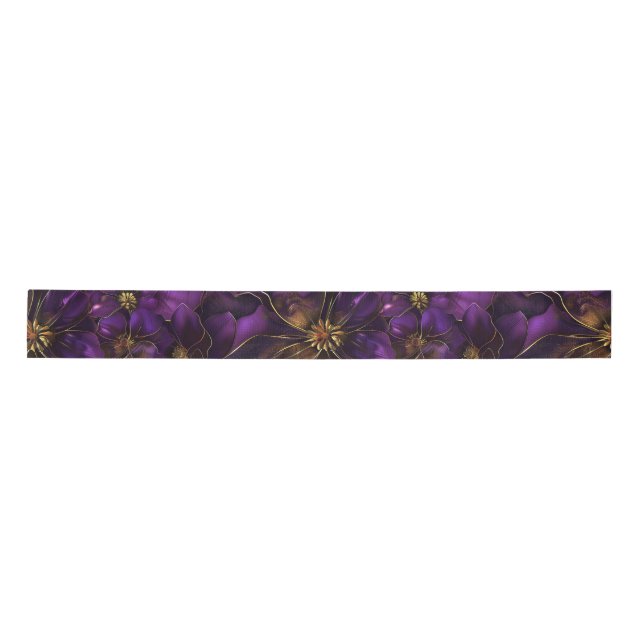 Ruban En Satin Purple and Gold Flowers (Devant)