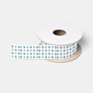 Ruban En Satin Purple and teal puppy paw prints