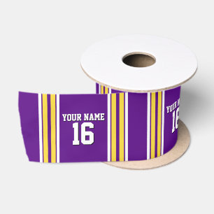 Ruban En Satin Purple with Yellow White Stripes Team