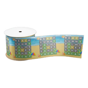 Ruban En Satin Puzzle des mots de vacances des vagues de plage