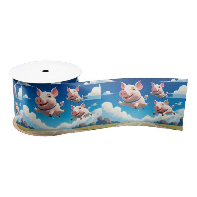 Ruban En Satin Quand les cochons volent Drôles cochons ailés (Bobine)