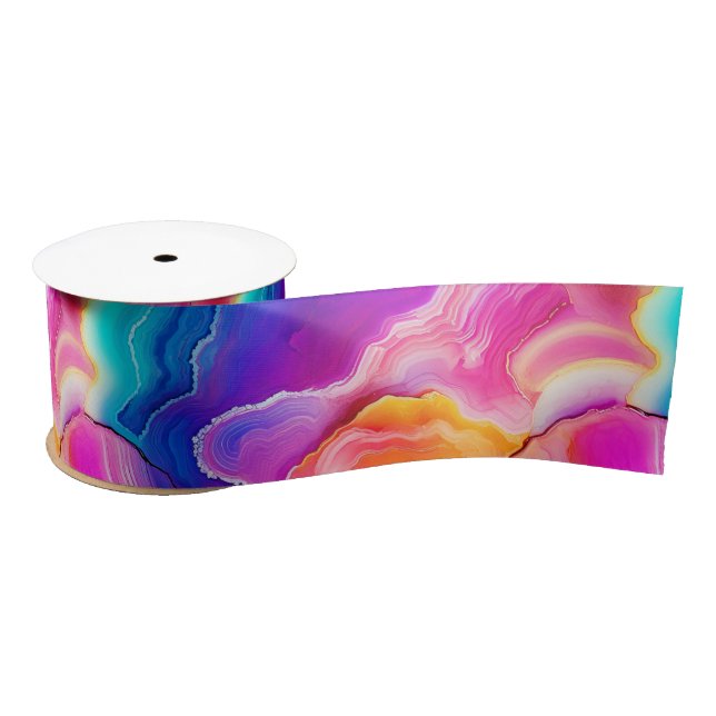 Ruban En Satin Rainbow Agate | Vibrant Abstract Stone Pattern (Bobine)
