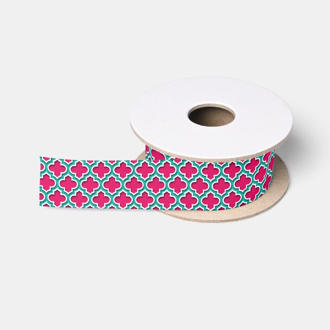 Ruban En Satin Raspberry Sarcelle Blanc Quatrefeuille Marocain #5 (Bobine)