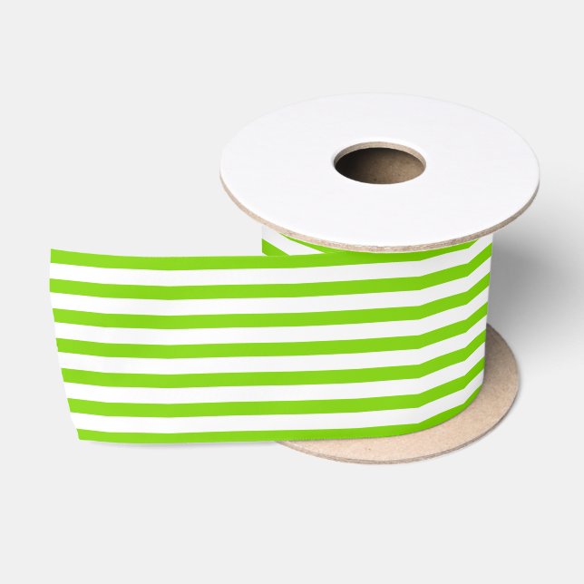 Ruban En Satin Rayé classique vert citron et blanc nautique (Bobine)