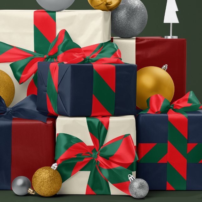 Ruban En Satin Rayure large rouge de Noël et vert foncé (classic Christmas red and green wide angled stripe gift and craft ribbon)