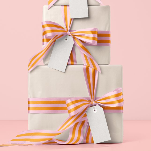 Ruban En Satin Rayure Longue Orange Rose (candy pink and juicy orange tropical wide stripe satin ribbon)