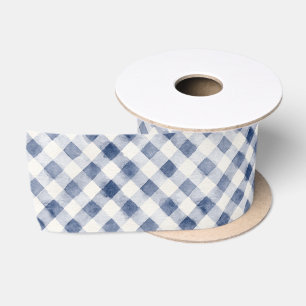 Ruban En Satin Rayures à Carreaux Crème Bleu