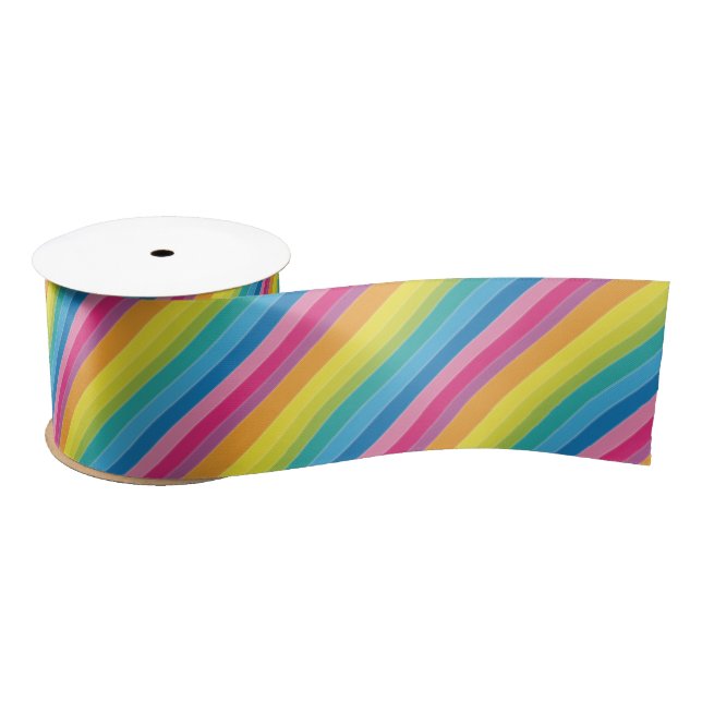 Ruban En Satin Rayures arc-en-ciel (Bobine)