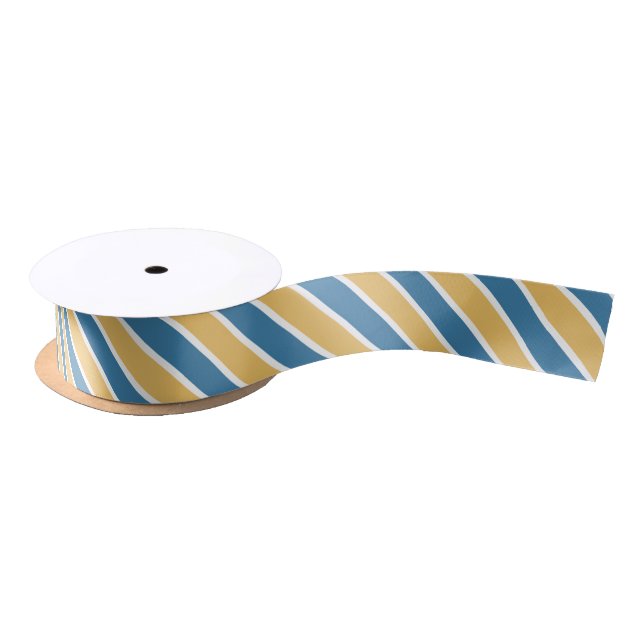 Ruban En Satin Rayures blanches et jaunes bleues (Bobine)