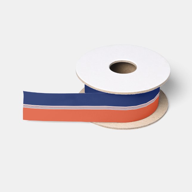 Ruban En Satin Rayures bleu marine et orange (Bobine)