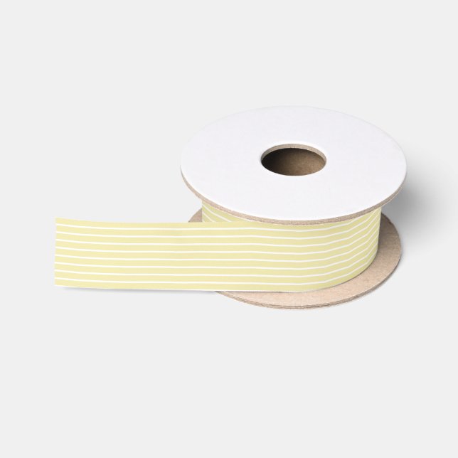 Ruban En Satin Rayures Classiques Blanc - Jaune Beurre (Bobine)