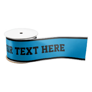 Ruban En Satin RAYURES de SPORTS - blanc noir cyan + votre texte
