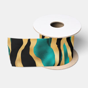 Ruban En Satin Rayures de tigre sarcelle or Animal abstrait gla