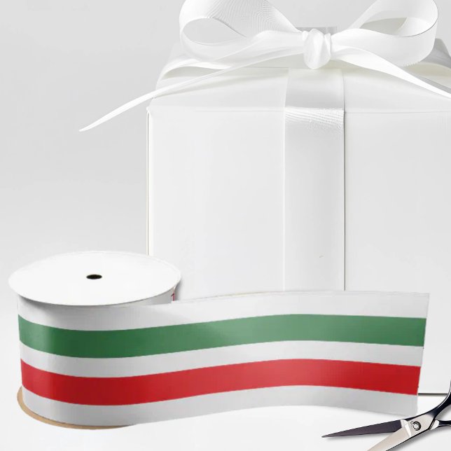 Ruban En Satin Rayures du drapeau italien sur fond blanc (Italian flag stripes Satin Ribbon, green white and red for heritage gifting or crafts)
